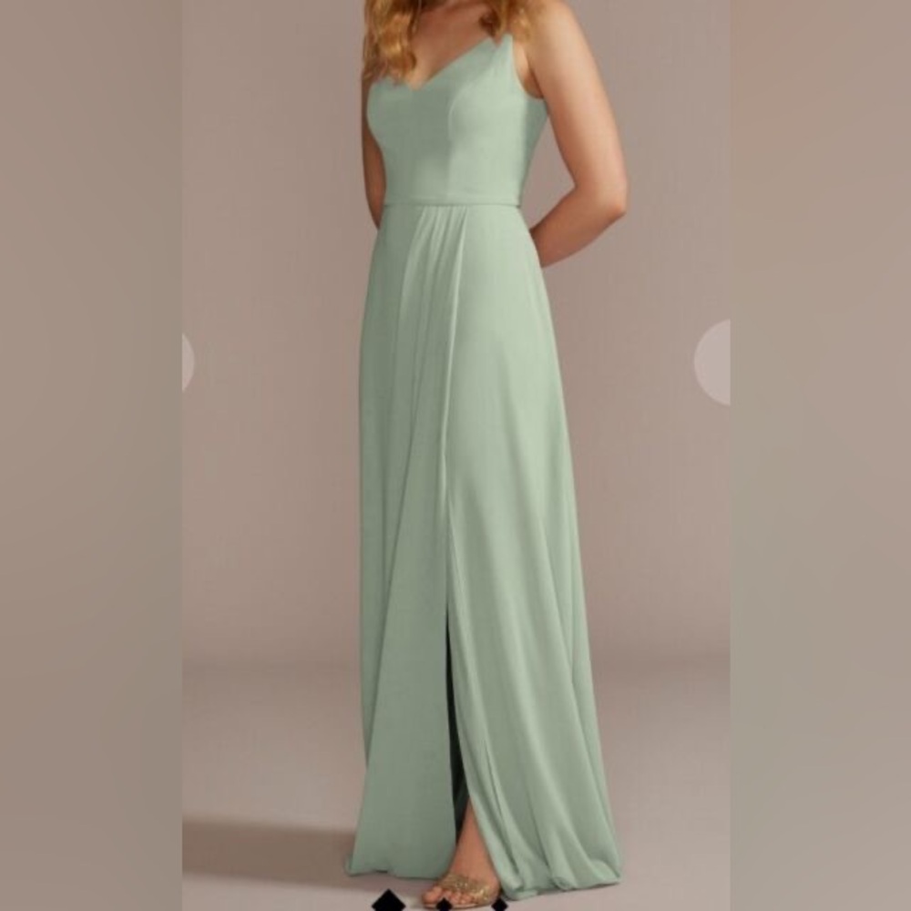 Dusty sage chiffon tank scoop neck dress with tie back